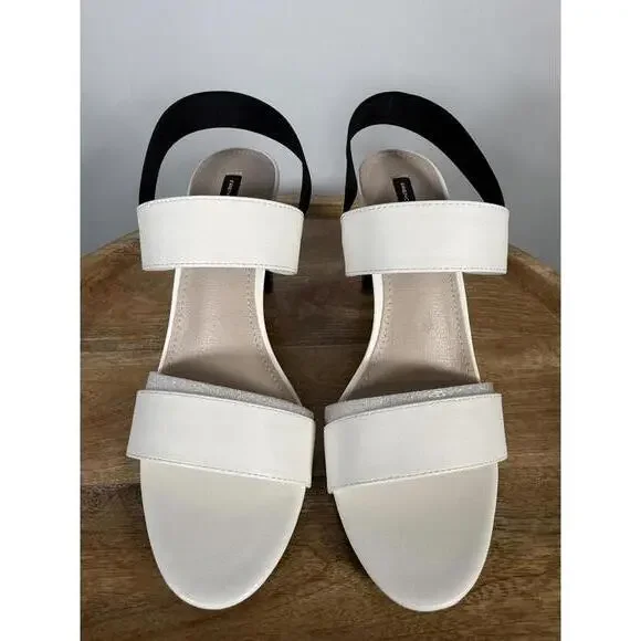 French Connection Women's Dakota Block Heel Sandals White/Black Size 9.5 NWB - Picture 4 of 14
